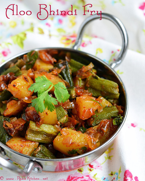 Aloo Bhindi Fry Recipe Potato Ladies Finger Fry Raks Kitchen