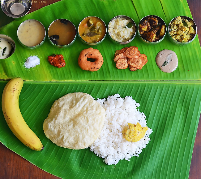 south indian meals in banana leaf