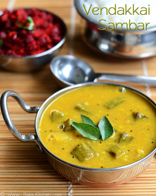 Vendakkai sambar recipe, Ladies finger sambar - Raks Kitchen