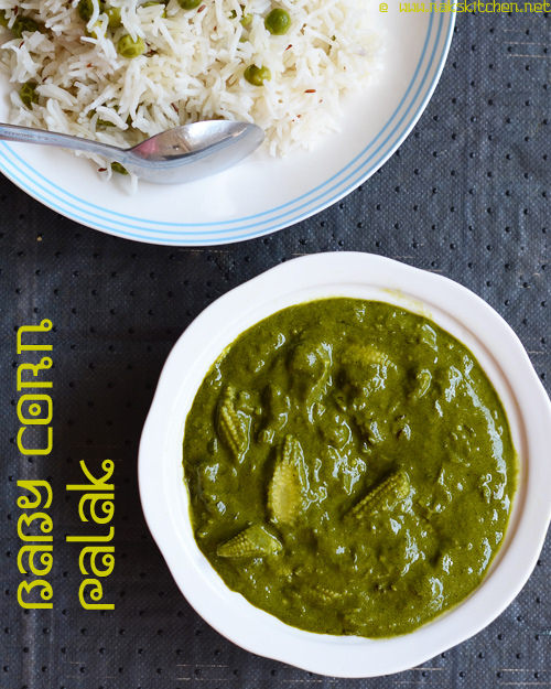 Baby corn palak gravy | Palak baby corn recipe - Raks Kitchen