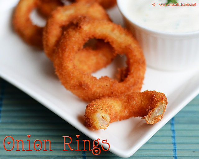 skrubbe mund Soaked Onion rings recipe | Eggless batter onion rings - Raks Kitchen