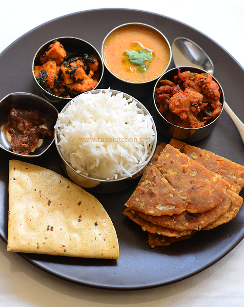 Simple north Indian thali idea 58 - with recipe links - Raks Kitchen