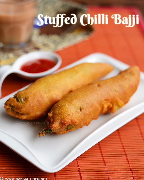 Stuffed chilli pakora recipe | Stuffed milagai bajji - Raks Kitchen