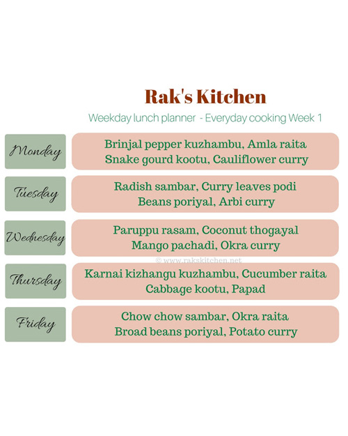 Indian Vegetarian Meal Plan  Weekly Meal Planner - Vidhya's Vegetarian  Kitchen