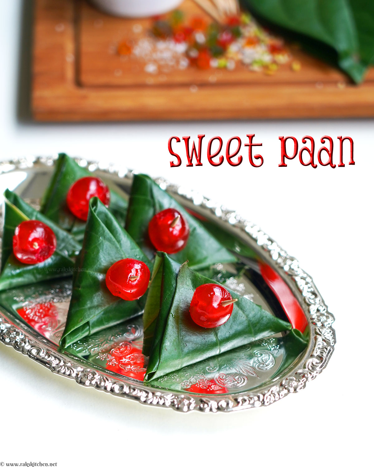 meetha paan, sweet paan arranged in a plate