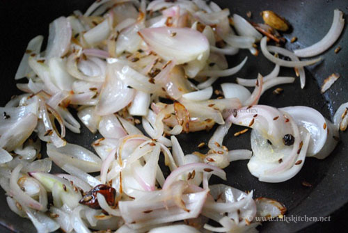 sauteeing onion for matar paneer